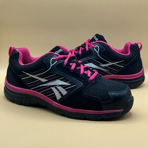 Reebok Anomar Black Pink Leather Composite Toe Work Shoes - Women’s Size 11